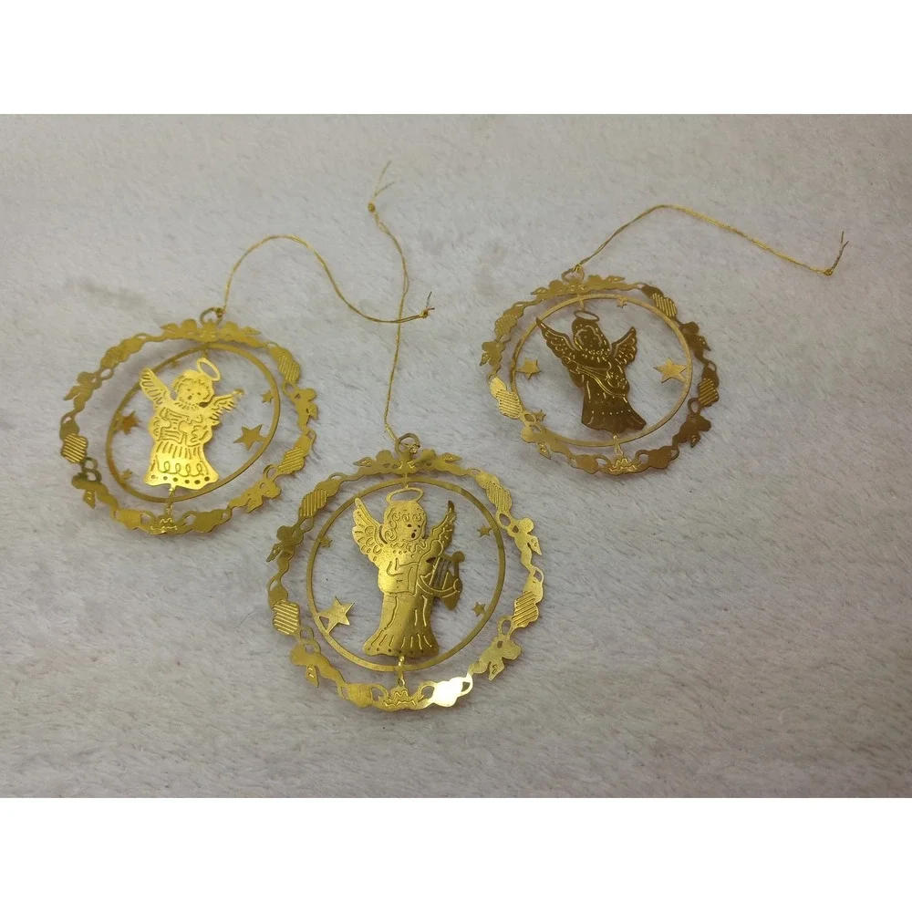 VTG Solid Brass Classic Collection Angel Ornaments Set of 3 Christmas Gold Boxed